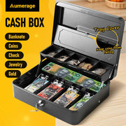 Lockable Cash Box with Coin Tray – Durable Metal Money Box with Key Lock for Bills & Change – Blue