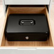 Lockable Cash Box with Coin Tray – Durable Metal Money Box with Key Lock for Bills & Change – Blue