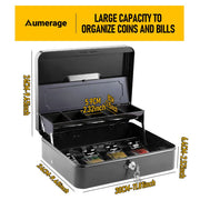 Lockable Cash Box with Coin Tray – Durable Metal Money Box with Key Lock for Bills & Change – Blue