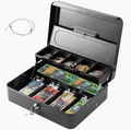 Portable Heavy-Duty Metal Cash Box with Key Lock & Security Cable Lock Suitable for Small Business