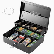 Portable Heavy-Duty Metal Cash Box with Key Lock & Security Cable Lock Suitable for Small Business
