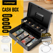 Portable Heavy-Duty Metal Cash Box with Key Lock & Security Cable Lock Suitable for Small Business