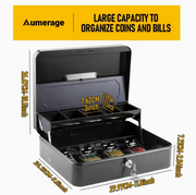 Portable Heavy-Duty Metal Cash Box with Key Lock & Security Cable Lock Suitable for Small Business