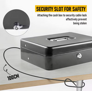 Portable Heavy-Duty Metal Cash Box with Key Lock & Security Cable Lock Suitable for Small Business