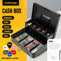 Cash Box With Security Locker And Security Cable, Money Box/Cash Tin With Money Tray For Saving Organizer-Black