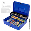 Cash Box With Security Locker And Security Cable, Money Box/Cash Tin With Money Tray For Saving Organizer-Blue