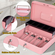 Cash Box With Security Locker And Security Cable, Money Box/Cash Tin With Money Tray For Saving Organizer-Pink
