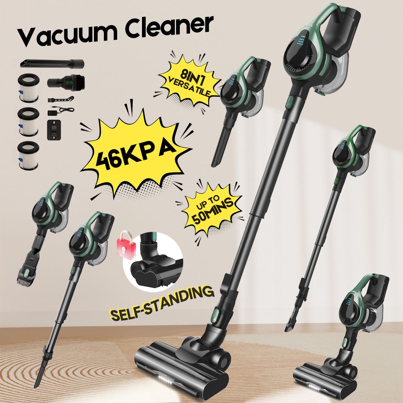 46Kpa Strong Suction, Lightweight Handheld Vacuum Cleaner, 2500mAh Removable Battery with Wall Charger for V1181-CT5P