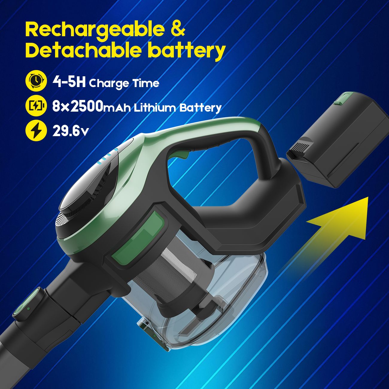 46Kpa Strong Suction, Lightweight Handheld Vacuum Cleaner, 2500mAh Removable Battery with Wall Charger for V1181-CT5P