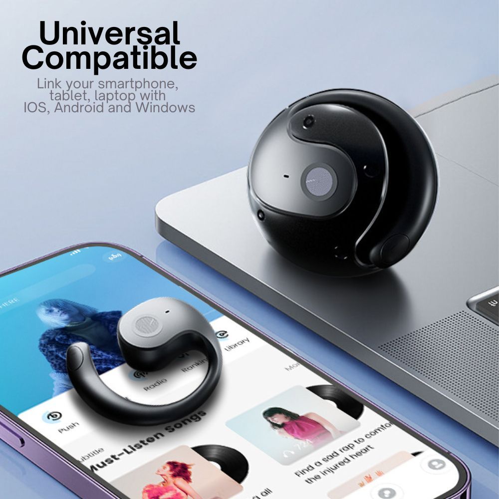 Open Ear Wireless Headphones Earphones Bluetooth 5.4 On Ear Sport Gym Earbuds-White
