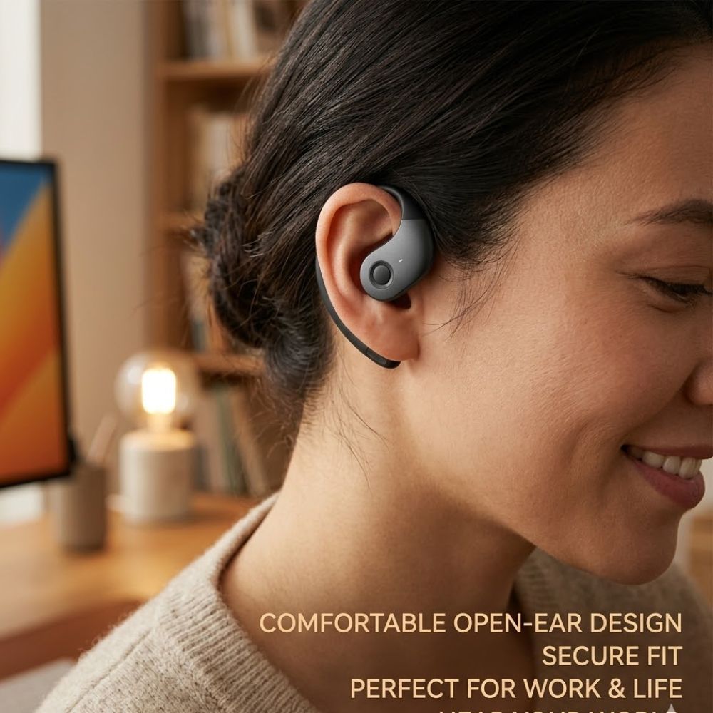 Open Ear Wireless Headphones Earphones Bluetooth 5.4 On Ear Sport Gym Earbuds-White