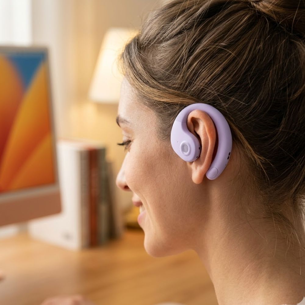 Open Ear Wireless Headphones Earphones Bluetooth 5.4 On Ear Sport Gym Earbuds-White