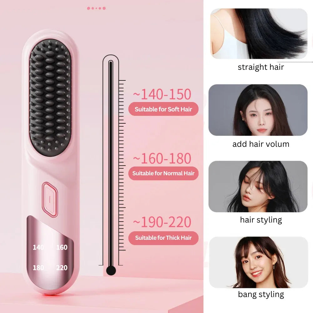 Cordless Hair Straightener Brush Portable Mini Ionic Straightening Comb 4000mAh-Black V1181-EHN0007-BK