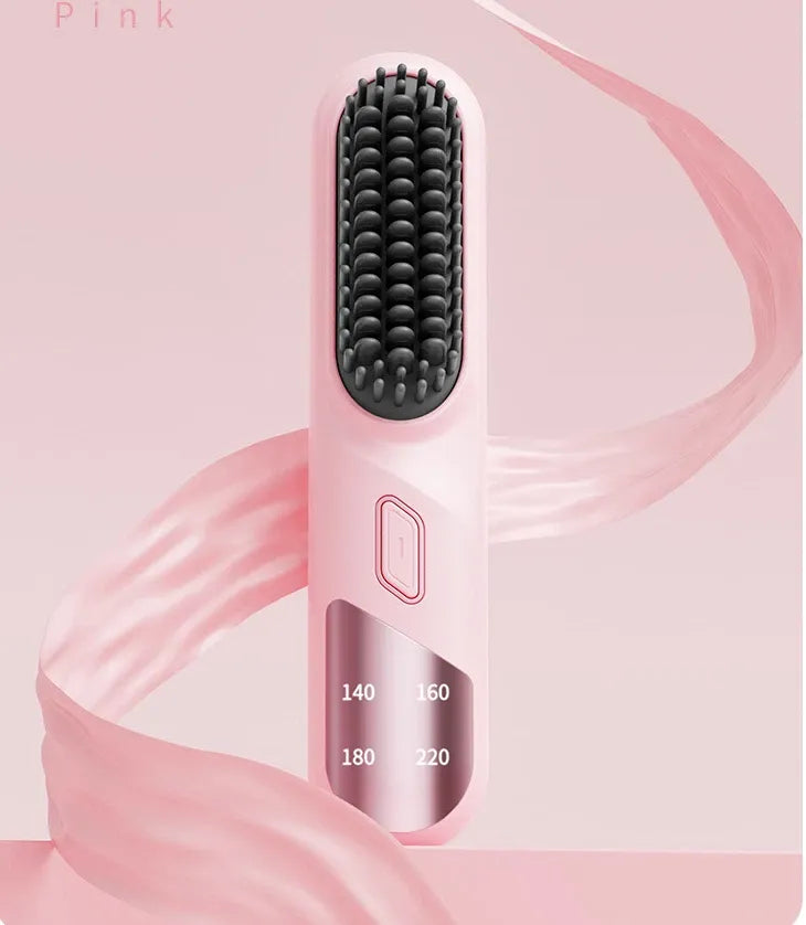 Cordless Hair Straightener Brush Portable Mini Ionic Straightening Comb 4000mAh-Pink V1181-EHN0007-PK