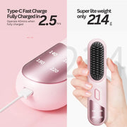 Cordless Hair Straightener Brush Portable Mini Ionic Straightening Comb 4000mAh-Pink V1181-EHN0007-PK