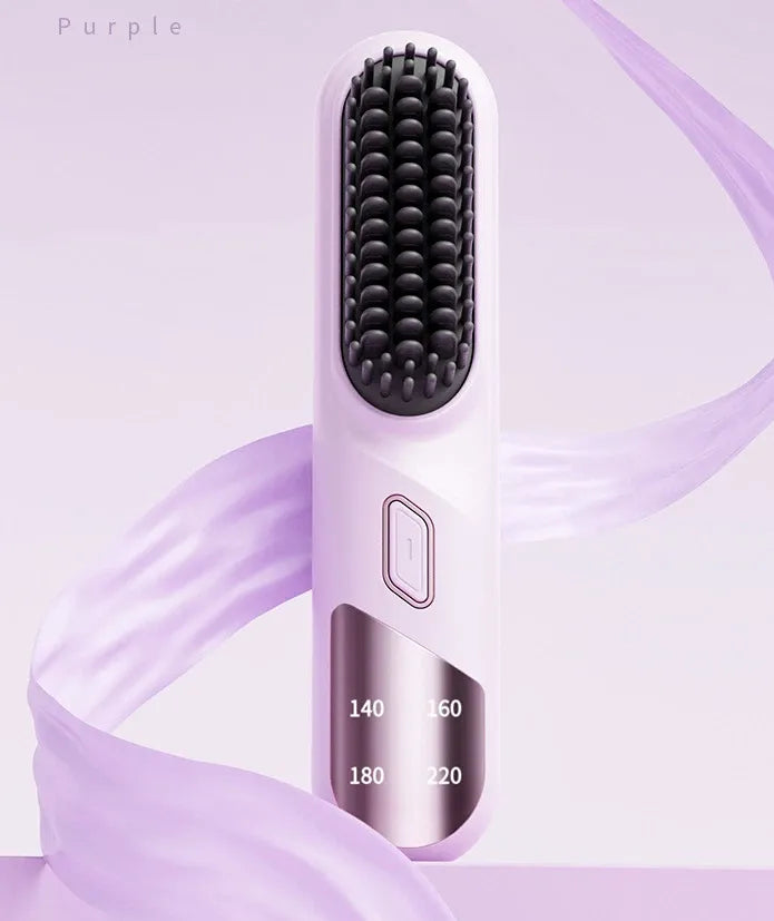 Cordless Hair Straightener Brush Portable Mini Ionic Straightening Comb 4000mAh-Purple V1181-EHN0007-PU