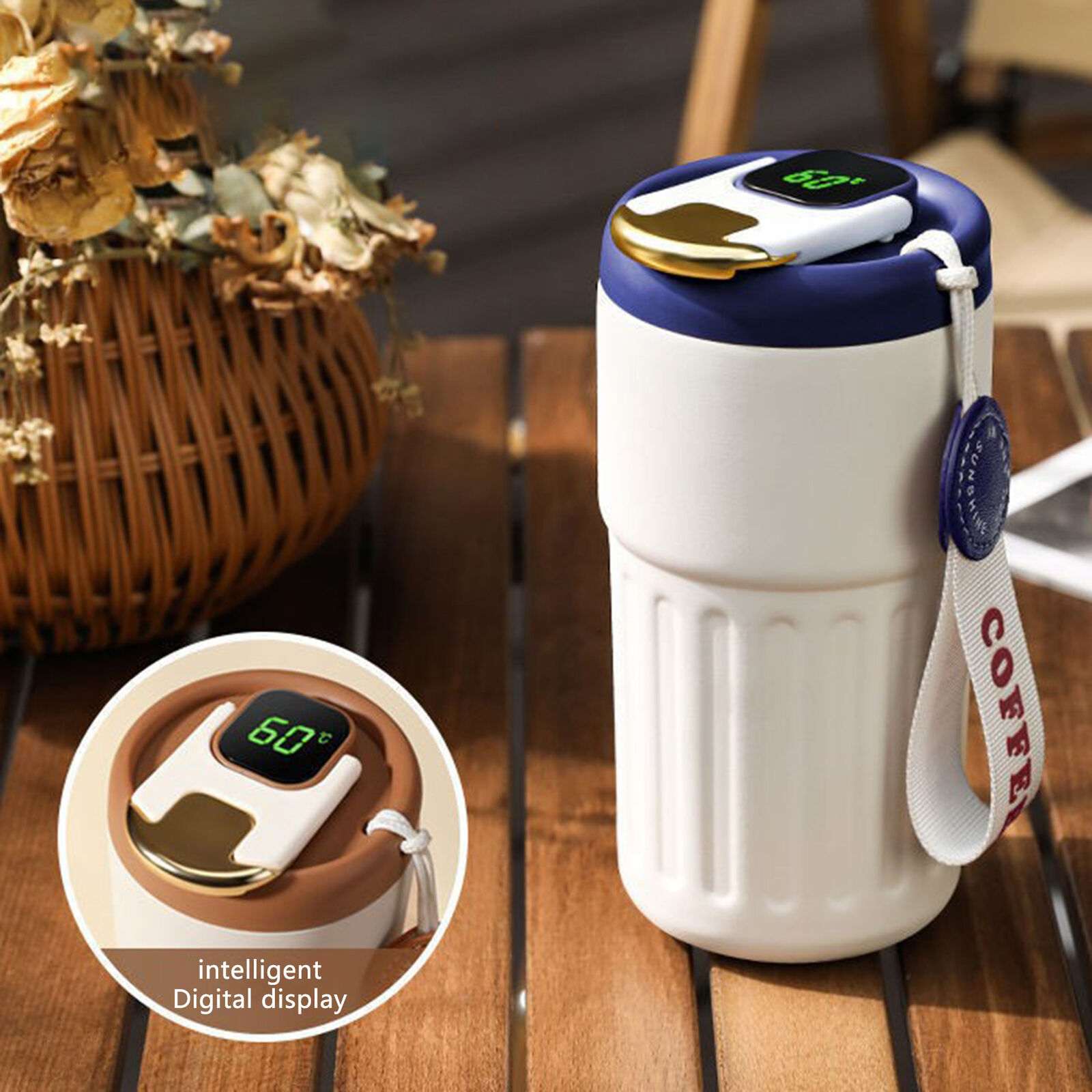 450ml Thermal LED Temperature Display Smart Coffee Cup Insulated Drink Tumbler-Blue V1181-EHN0018-BL