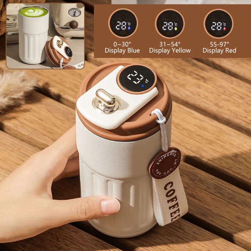 450ml Thermal LED Temperature Display Smart Coffee Cup Insulated Drink Tumbler-Brown V1181-EHN0018-CF
