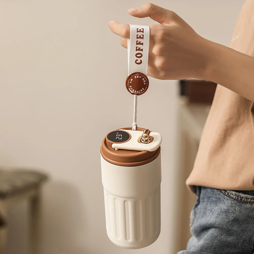450ml Thermal LED Temperature Display Smart Coffee Cup Insulated Drink Tumbler-Brown V1181-EHN0018-CF