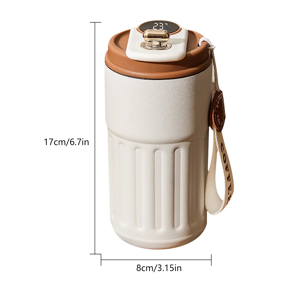 450ml Thermal LED Temperature Display Smart Coffee Cup Insulated Drink Tumbler-Brown V1181-EHN0018-CF