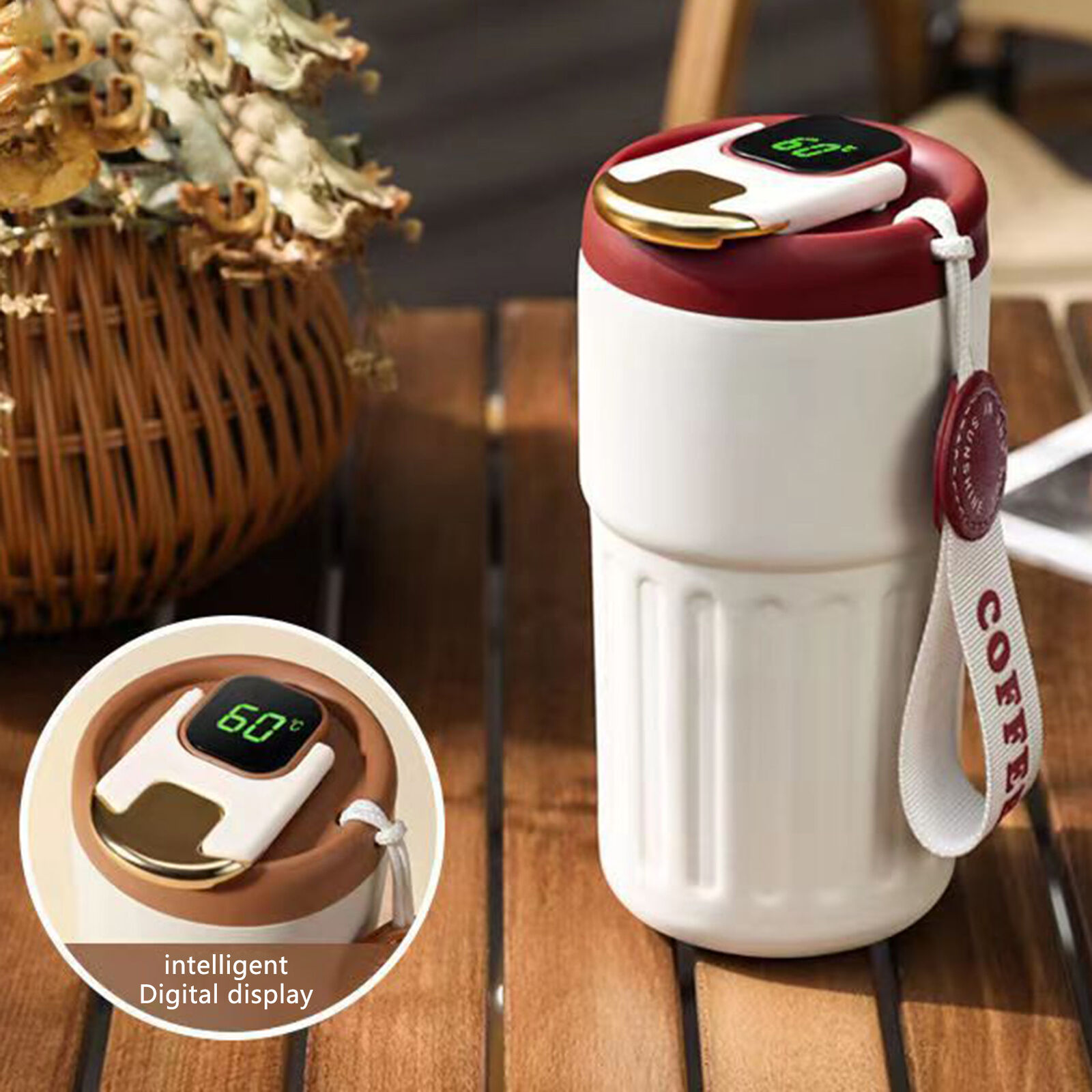 450ml Thermal LED Temperature Display Smart Coffee Cup Insulated Drink Tumbler-Red V1181-EHN0018-RD
