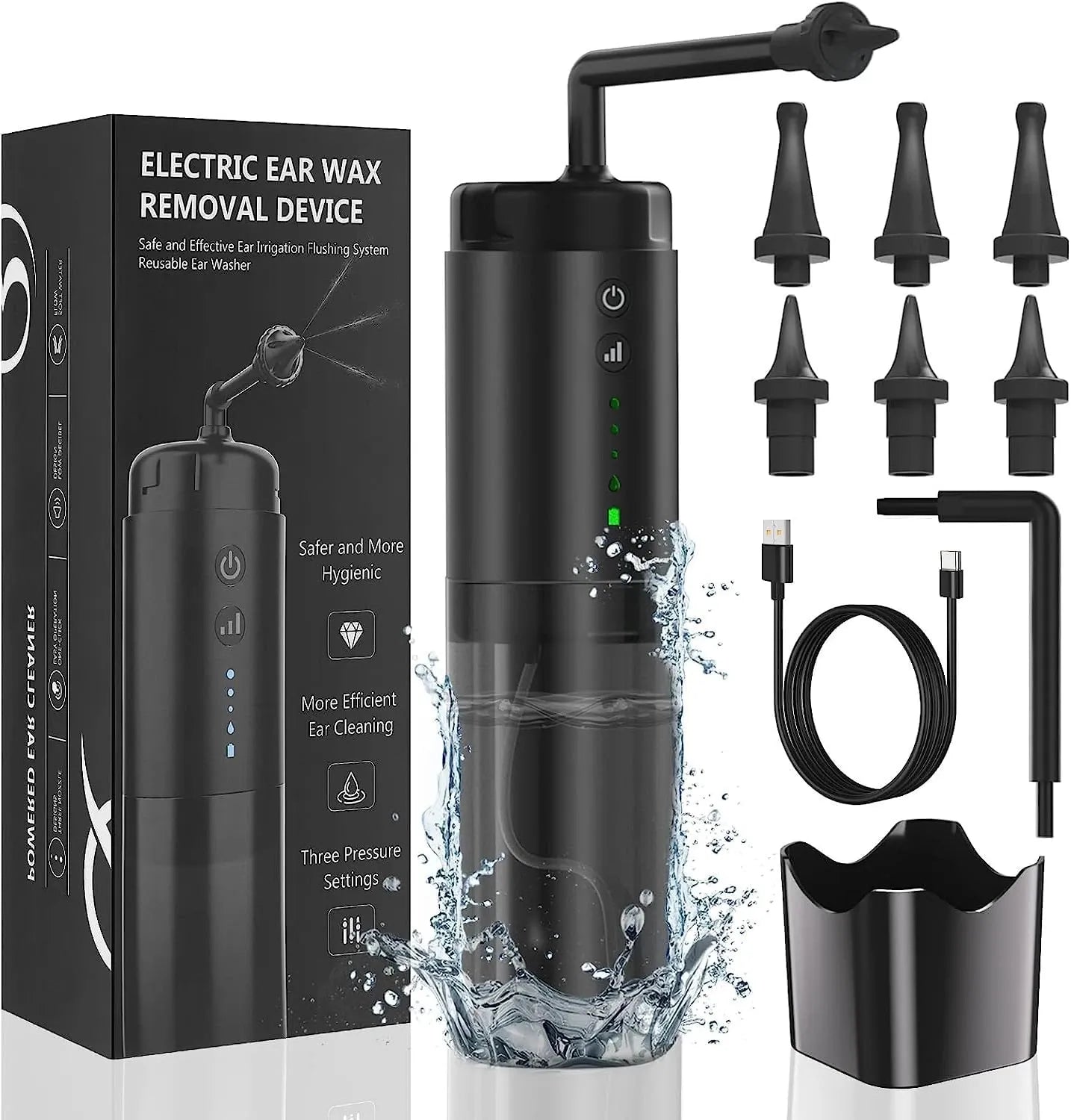 Water Powered Ear Cleaner Electric Triple Jet Stream 3 Pressure Water Resistant V1181-EHN0044