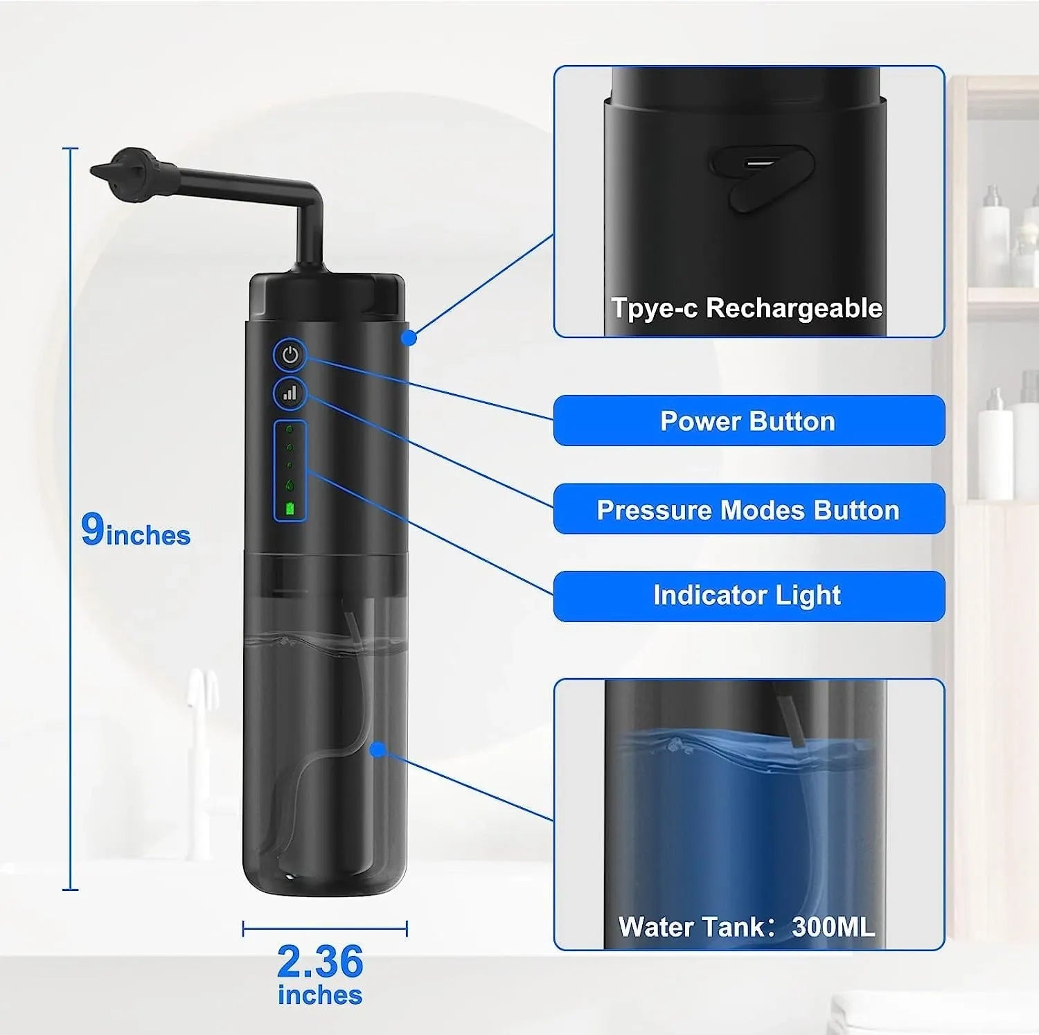 Water Powered Ear Cleaner Electric Triple Jet Stream 3 Pressure Water Resistant V1181-EHN0044