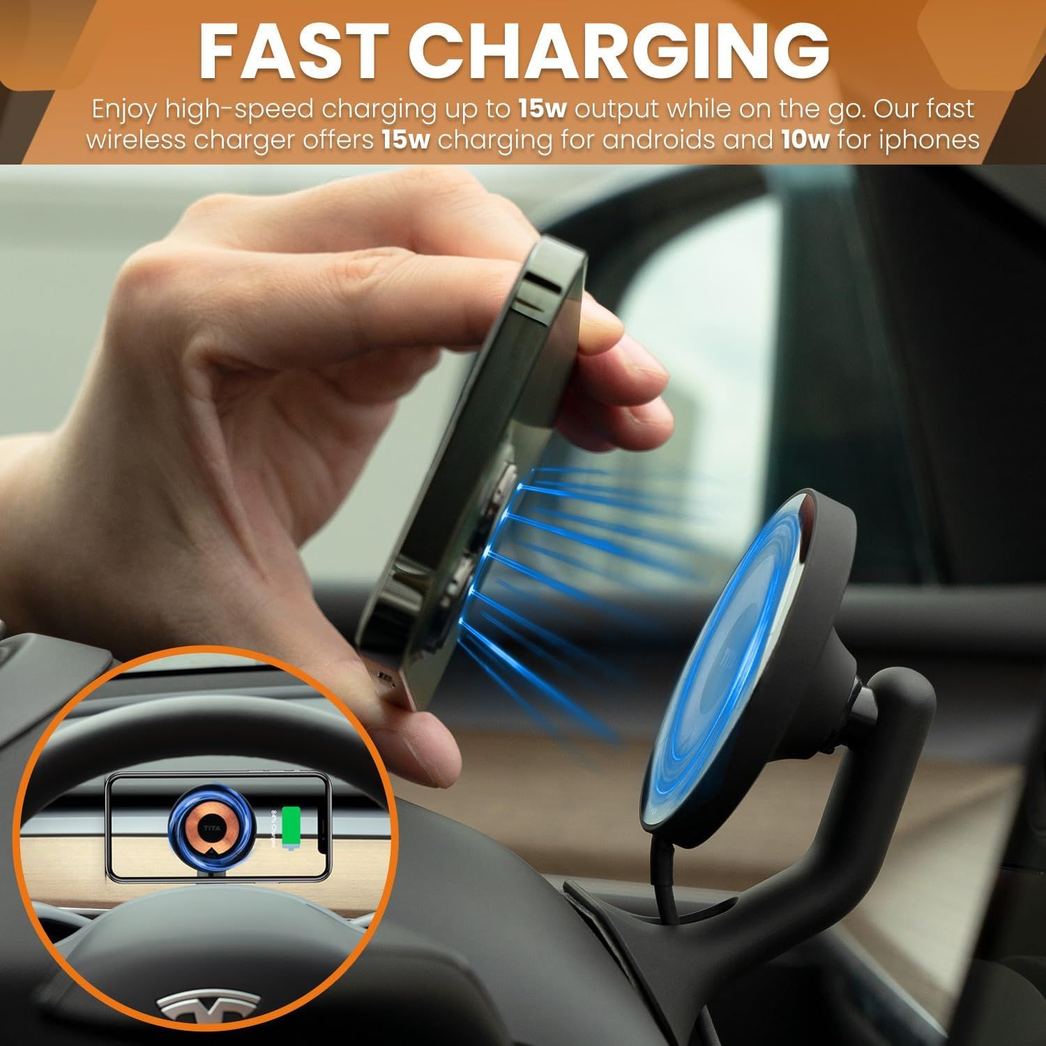 Car Mount Phone Charger for Tesla 3/Y Compatible TypeC 15W Fast Charge V1181-EHN0052