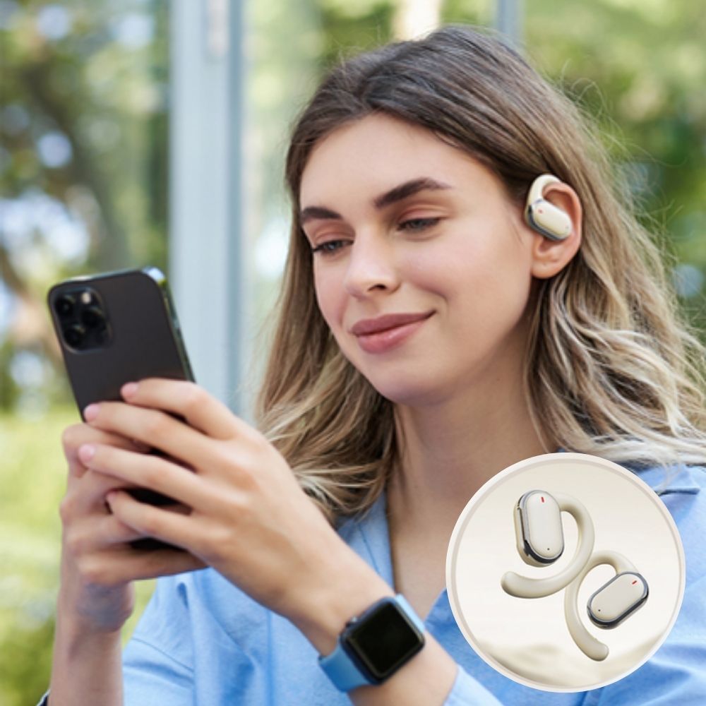 Bluetooth 5.3 Wireless Earbuds Deep Bass Over Ear - Beige