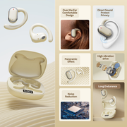 Bluetooth 5.3 Wireless Earbuds Deep Bass Over Ear - Beige