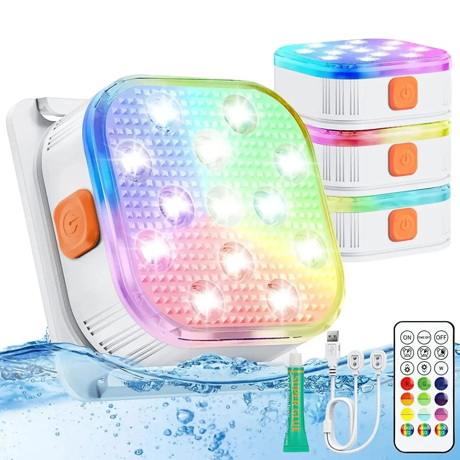 4Pcs Underwater Lights LED Submersible Pool Light Rechargeable with Remove Panel V1181-EHN0079