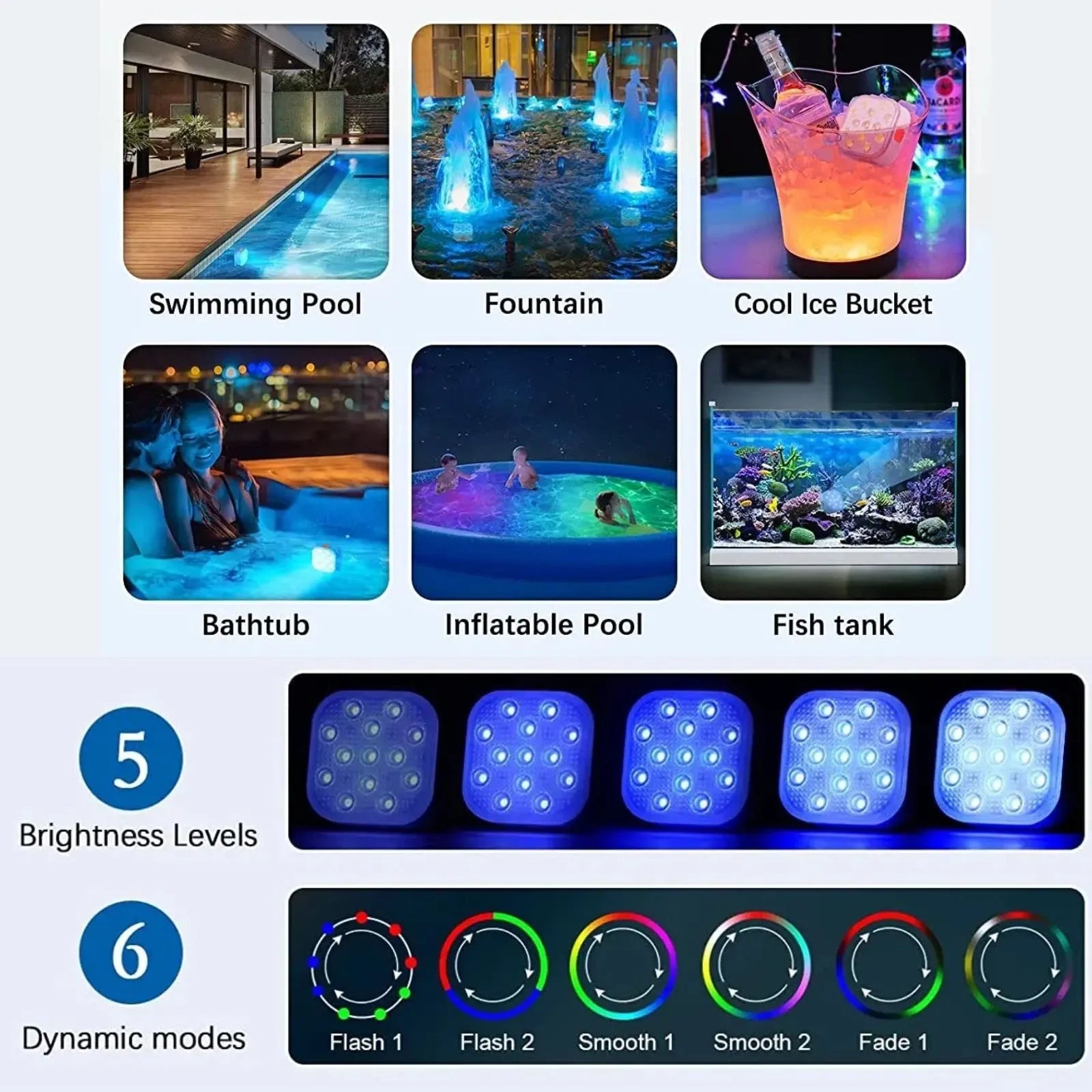4Pcs Underwater Lights LED Submersible Pool Light Rechargeable with Remove Panel V1181-EHN0079