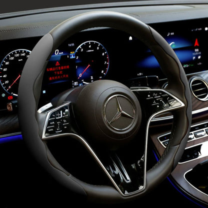2Pcs Soft Breathable Anti-Slip Faux Leather Steering Wheel Protector Car Cover- Black V1181-EHN0081-BK