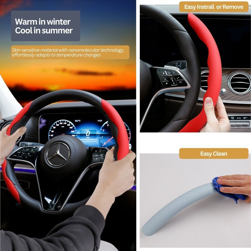 2Pcs Soft Breathable Anti-Slip Faux Leather Steering Wheel Protector Car Cover- Black