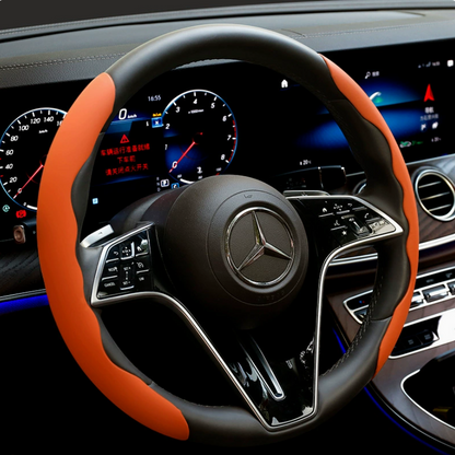 2Pcs Soft Breathable Anti-Slip Faux Leather Steering Wheel Protector Car Cover- Orange V1181-EHN0081-OR
