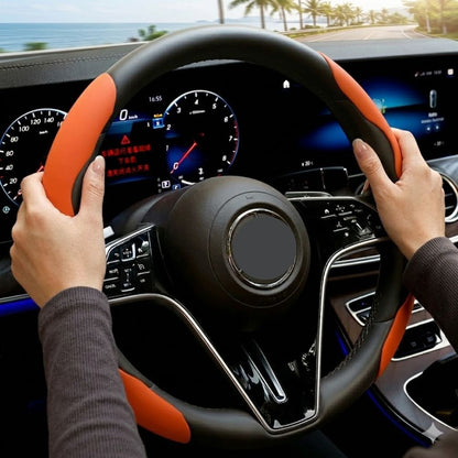 2Pcs Soft Breathable Anti-Slip Faux Leather Steering Wheel Protector Car Cover- Orange V1181-EHN0081-OR