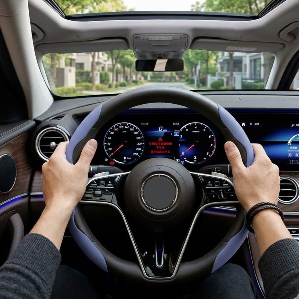 2Pcs Soft Breathable Anti-Slip Faux Leather Steering Wheel Protector Car Cover- Purple V1181-EHN0081-PP