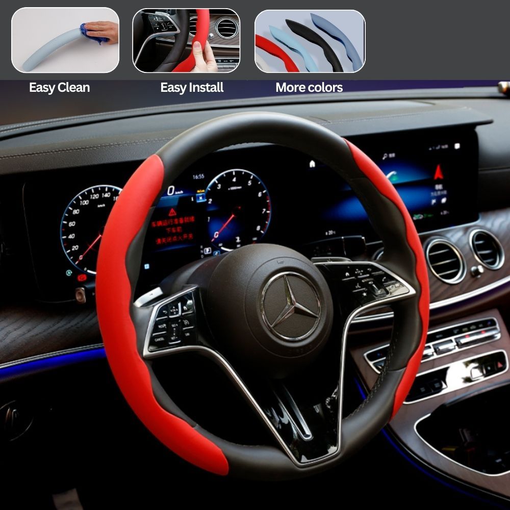 2Pcs Soft Breathable Anti-Slip Faux Leather Steering Wheel Protector Car Cover- Red V1181-EHN0081-RD