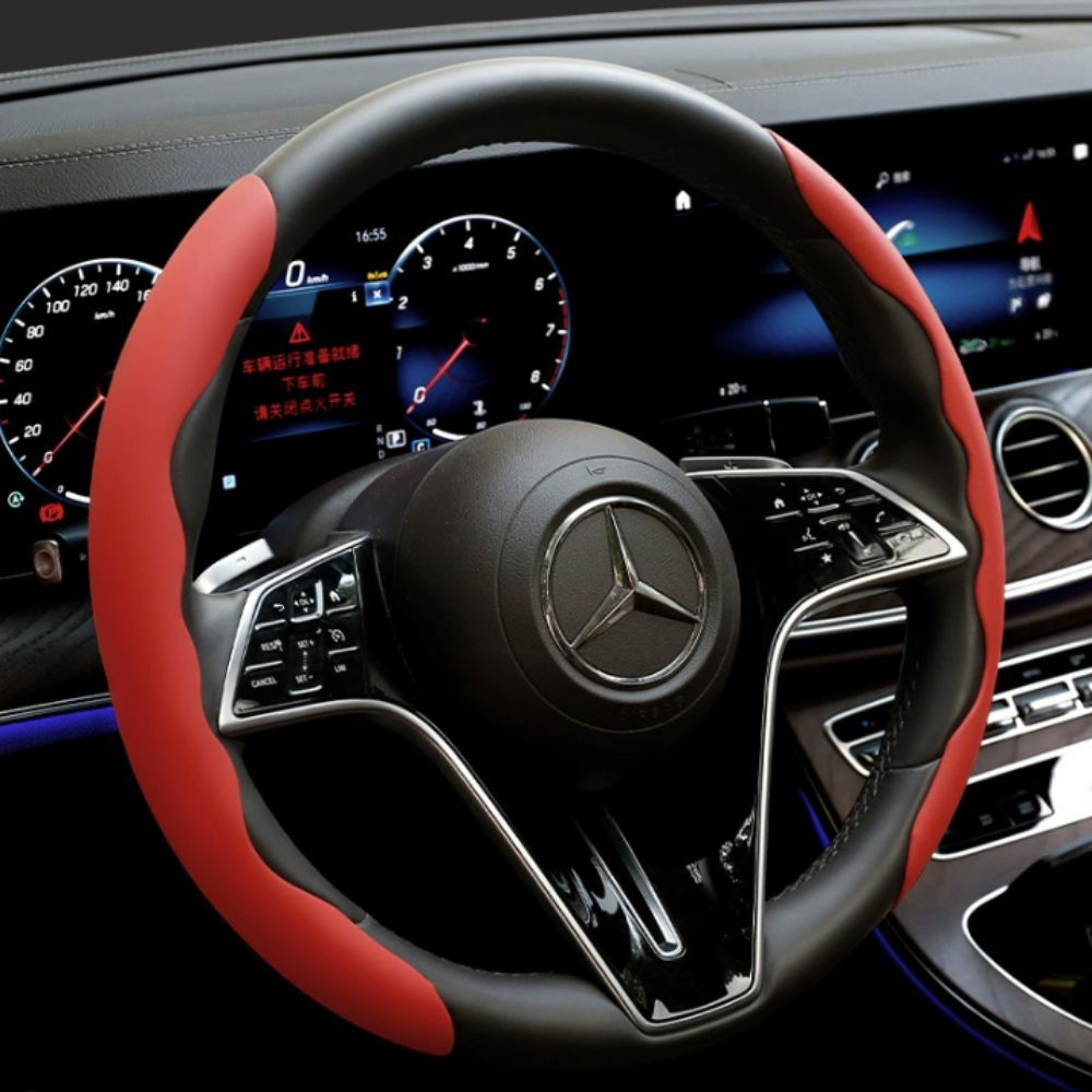 2Pcs Soft Breathable Anti-Slip Faux Leather Steering Wheel Protector Car Cover- Red V1181-EHN0081-RD