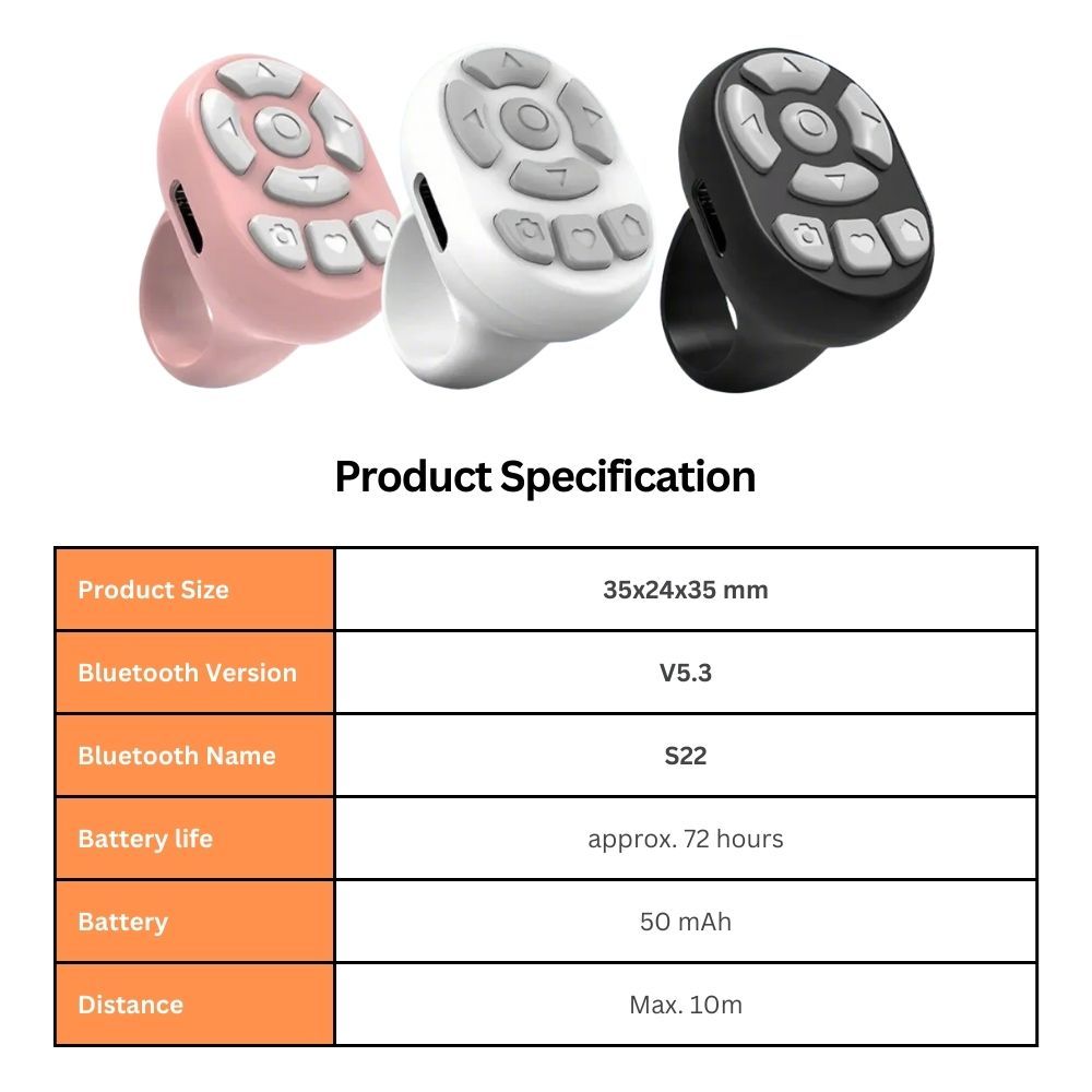 Scrolling Ring Remote Page Turner Wireless Finger Scroller Camera Video Record-Black