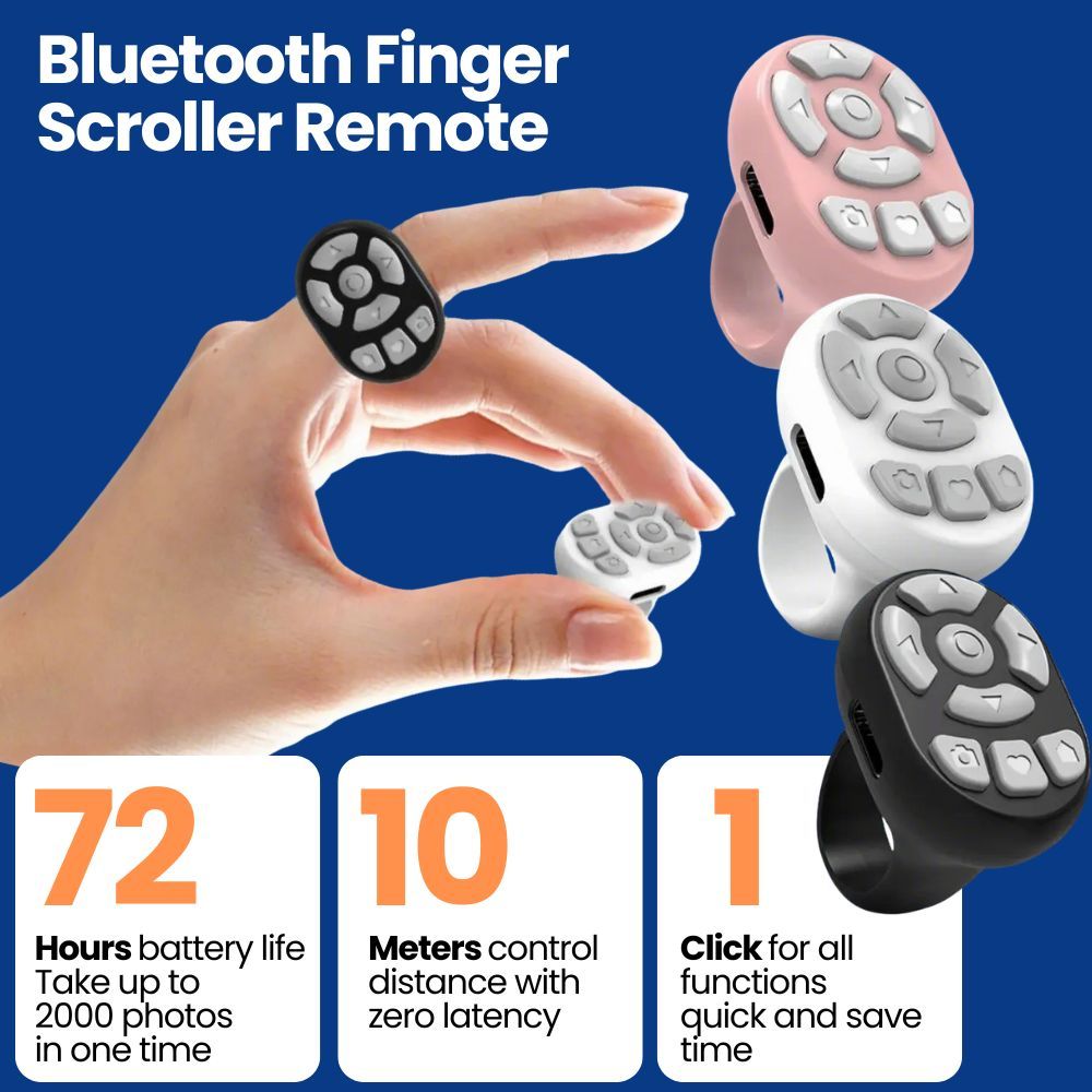 Scrolling Ring Remote Page Turner Wireless Finger Scroller Camera Video Record-Black