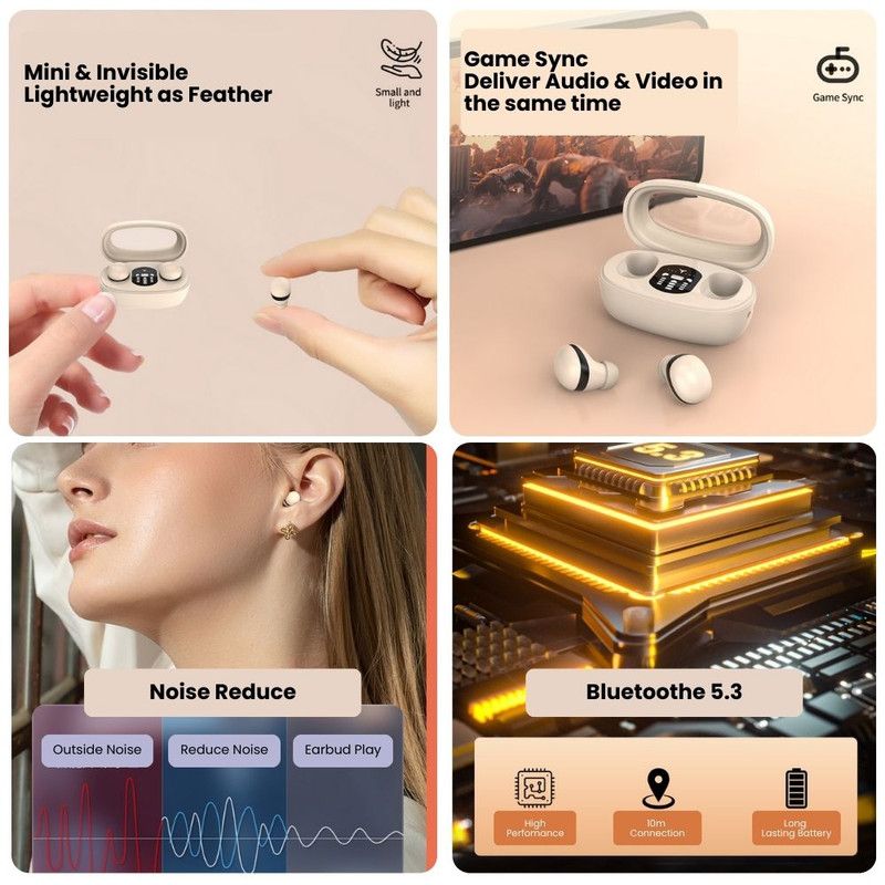 Invisible Mini Earbuds Side Sleepers Wireless Micro Smallest Hidden Headphones-Black V1181-EHN0087-BK