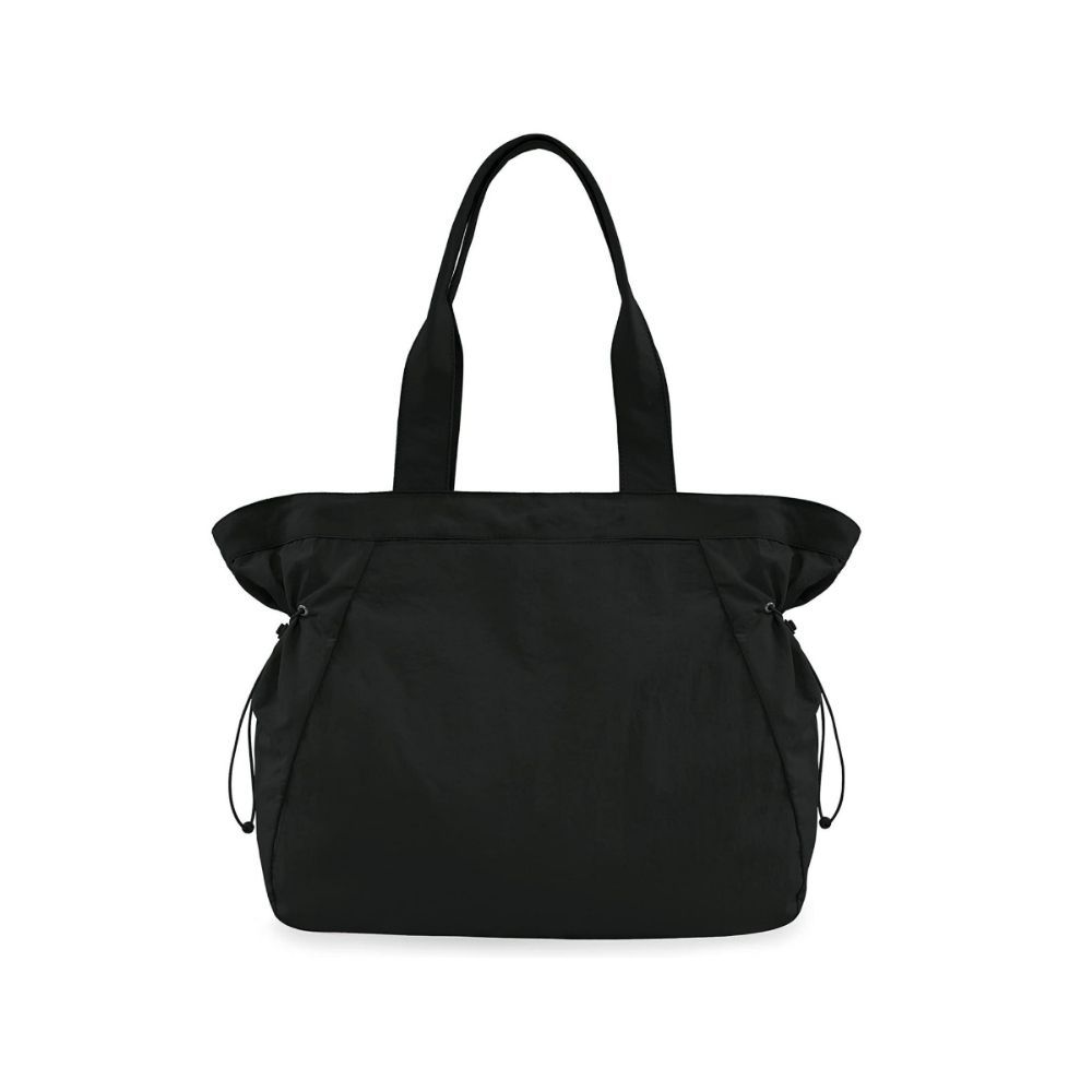 Lightweight Nylon Shopper Tote Bag 18L Side-Cinch Shoulder Bag - Black V1181-EHN0093-BK