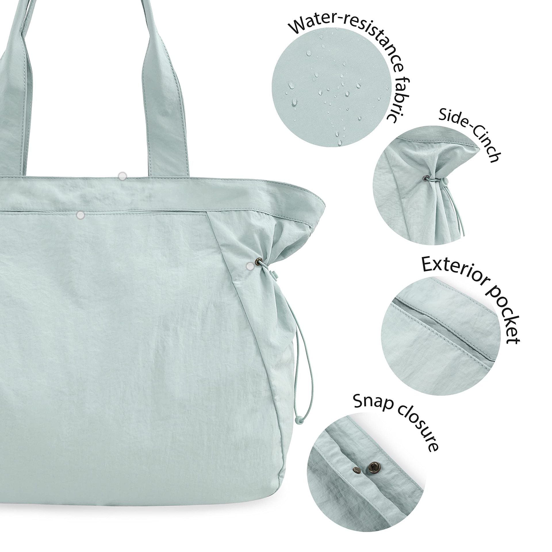 Lightweight Nylon Shopper Tote Bag 18L Side-Cinch Shoulder Bag - Mint
