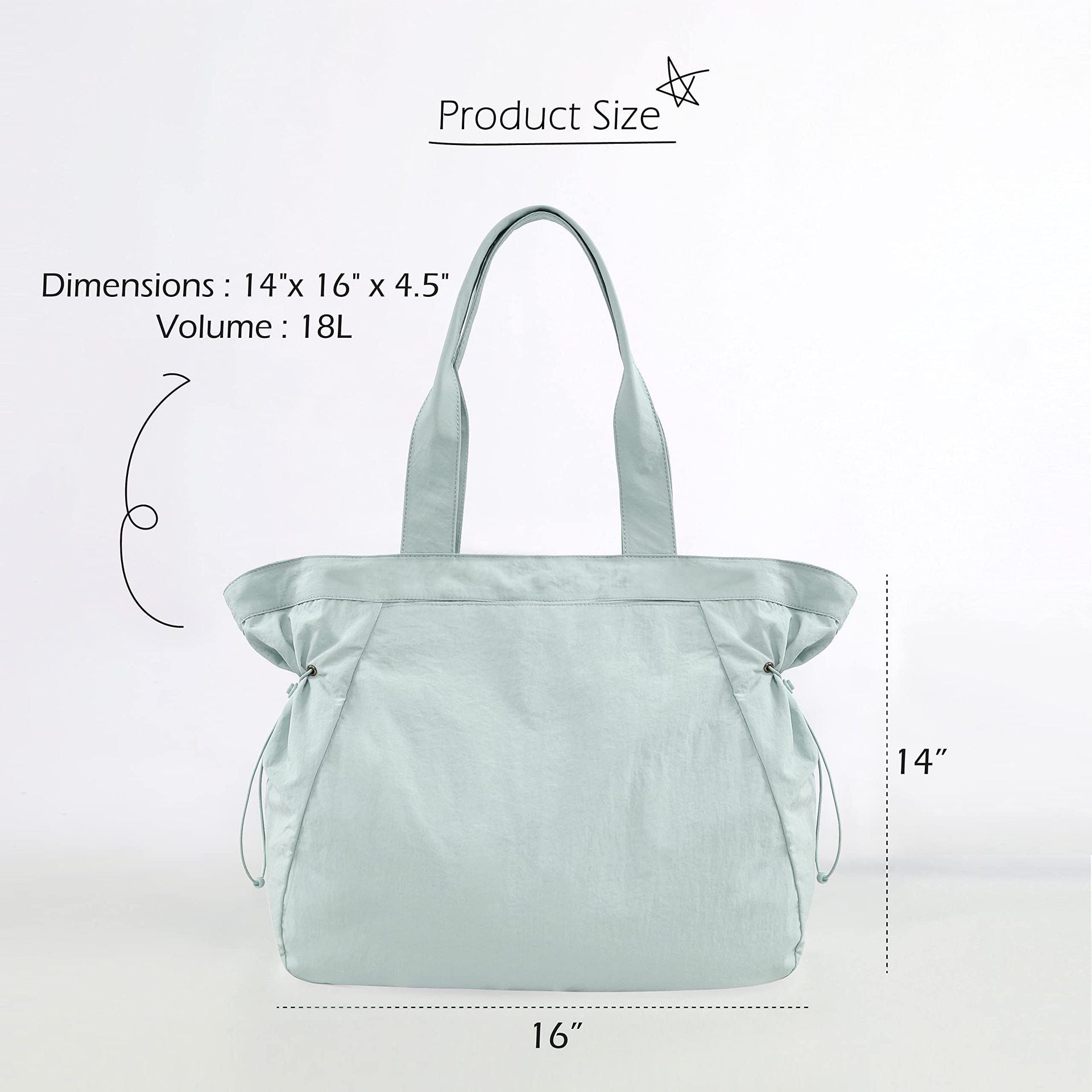 Lightweight Nylon Shopper Tote Bag 18L Side-Cinch Shoulder Bag - Mint