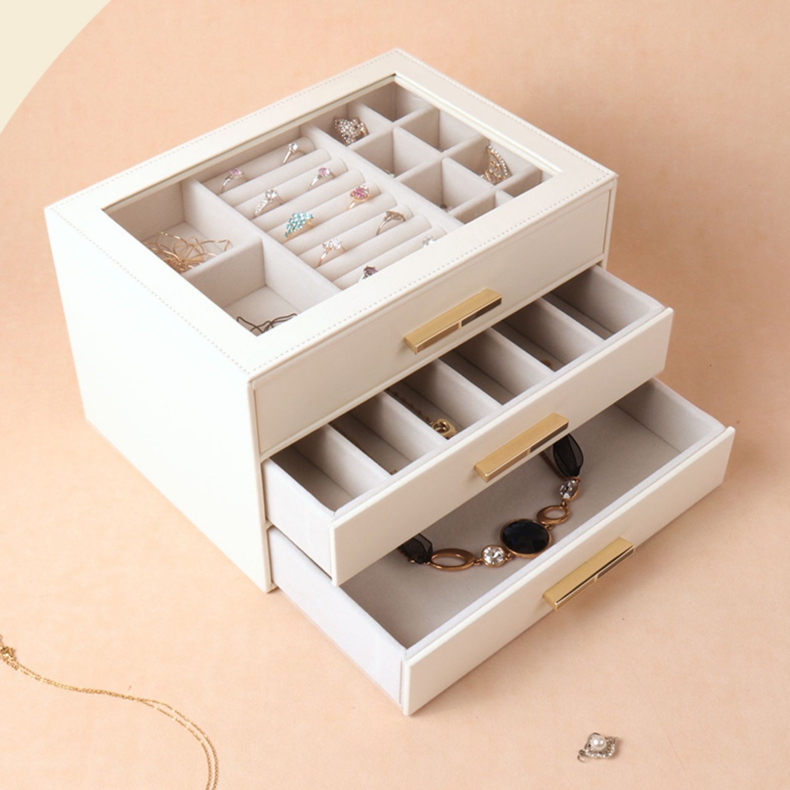 PU Leather Jewellery 3 Level Storage Box Drawer Organiser Gift V1181-EHN0204