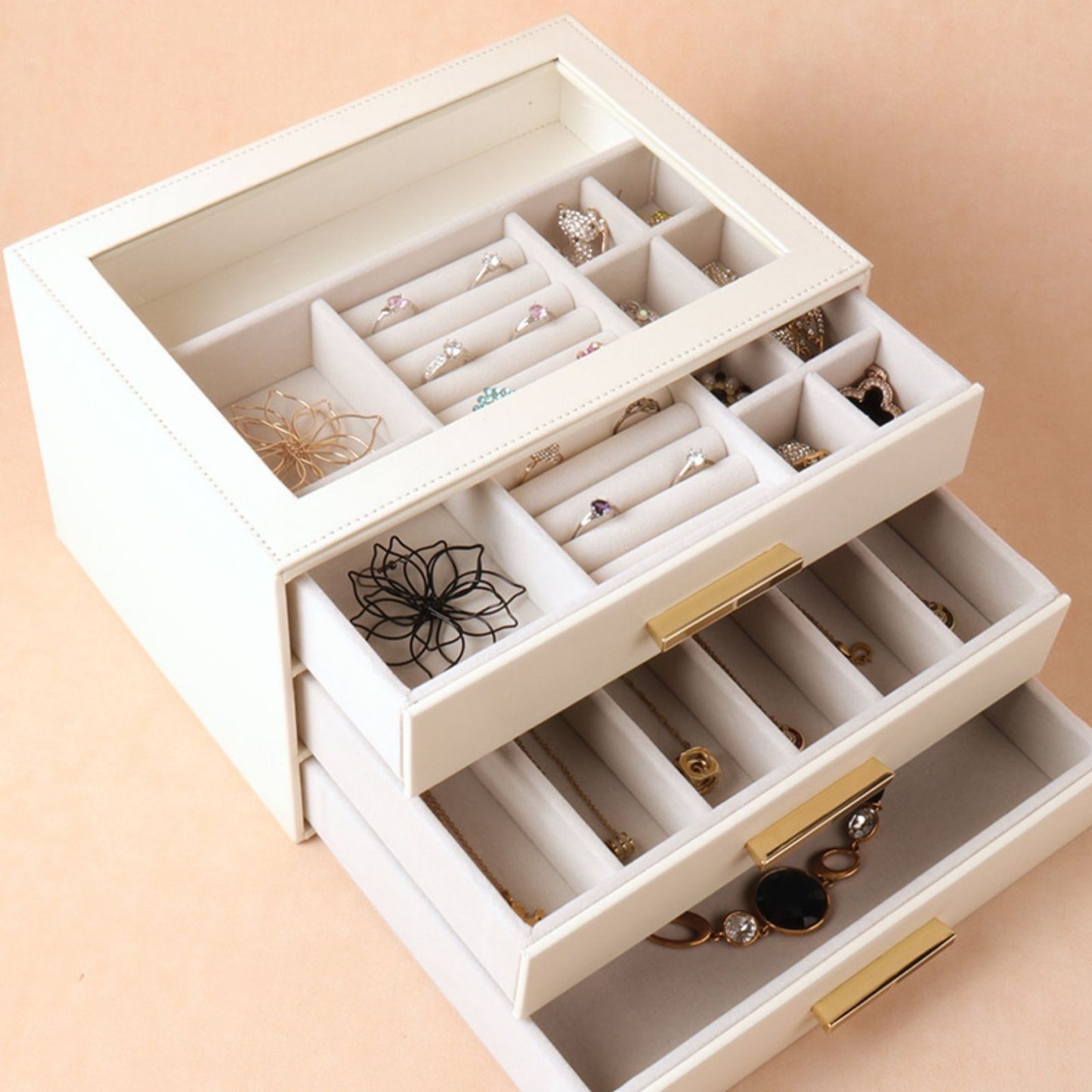 PU Leather Jewellery 3 Level Storage Box Drawer Organiser Gift V1181-EHN0204
