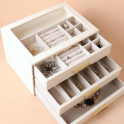PU Leather Jewellery 3 Level Storage Box Drawer Organiser Gift V1181-EHN0204