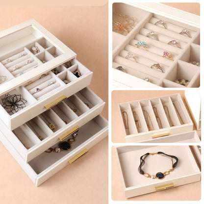 PU Leather Jewellery 3 Level Storage Box Drawer Organiser Gift V1181-EHN0204