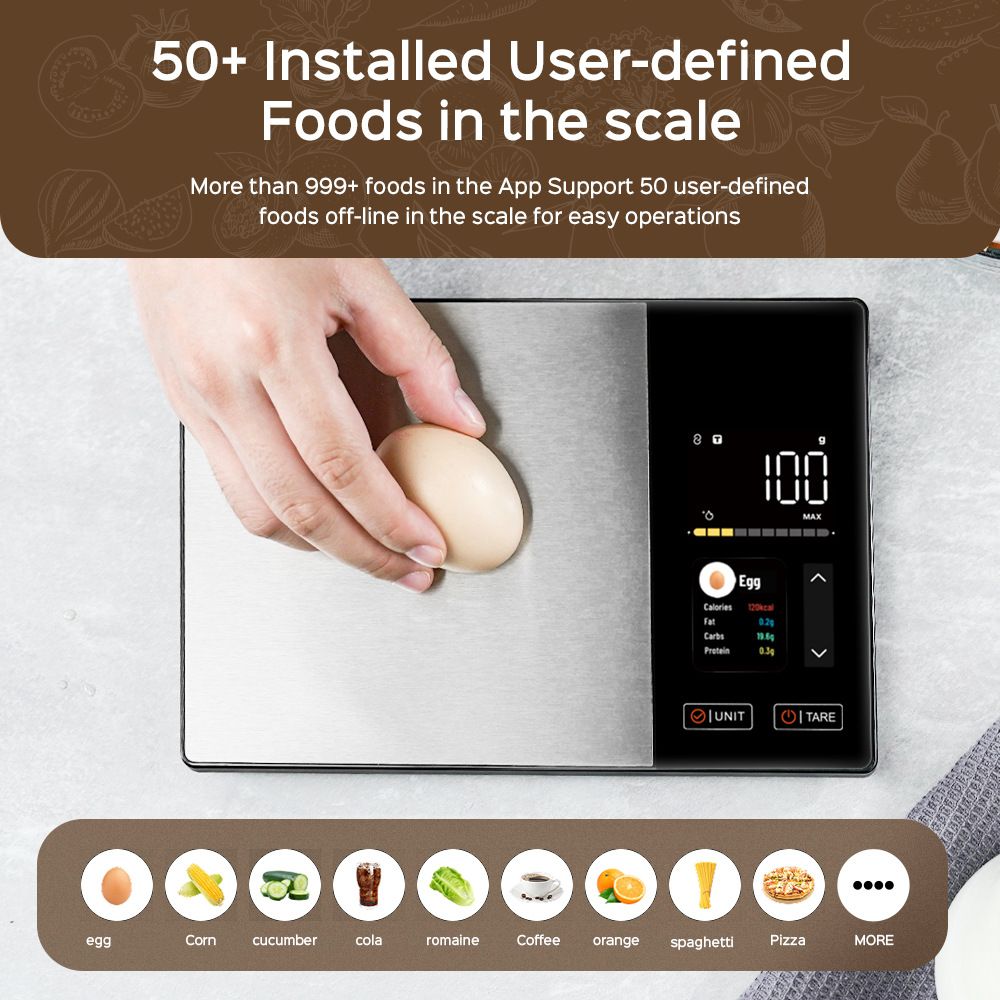 Smart Digital Food Kitchen Scale with Nutritional Calculator, On-Screen Nutrient Info, Free App for Calorie & V1181-EHN0217